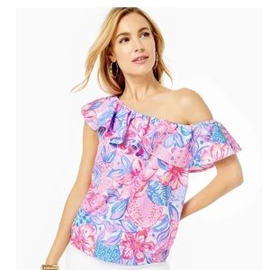 Lilly Pulitzer Zeldie one-shoulder ruffle top XXS new w tags